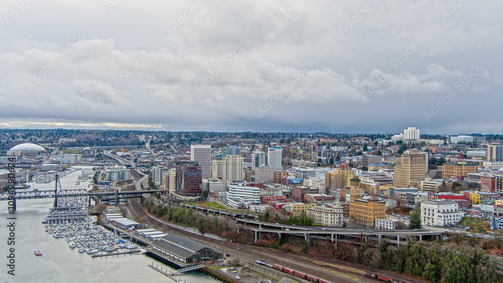 Fototapeta premium Aerial view of the Tacoma, Washington waterfront