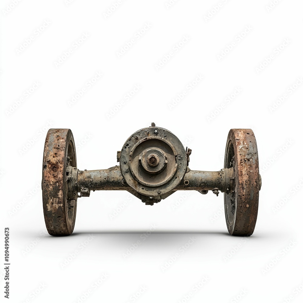 Rusty old vehicle rear axle assembly. Rusty old vehicle rear axle assembly.