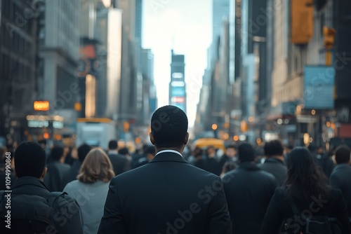 African American Commuter Anonymous in Busy City Street