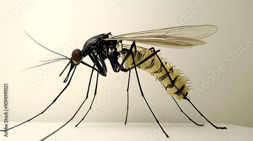 A side profile of a mosquito in full detail, clearly showing its antennae and wings on a white background