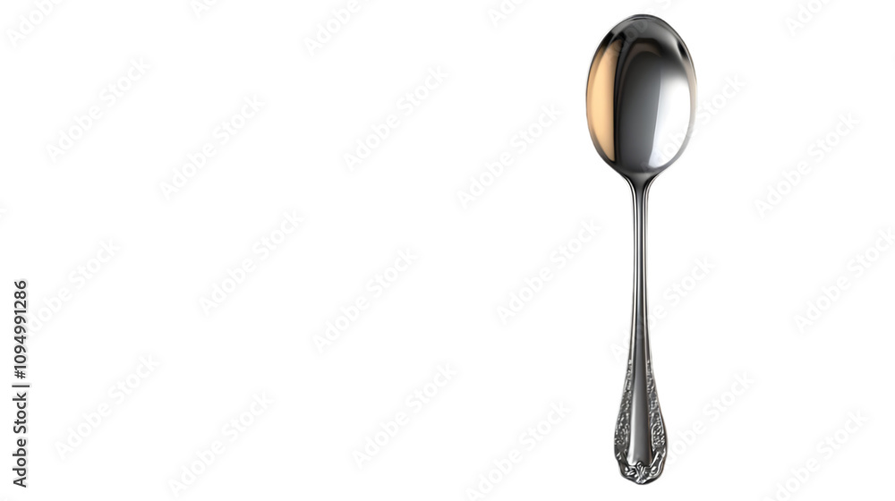 Shiny Silver Spoon with Ornate Handle - Realistic Image Shiny Silver Spoon with Ornate Handle - Realistic Image