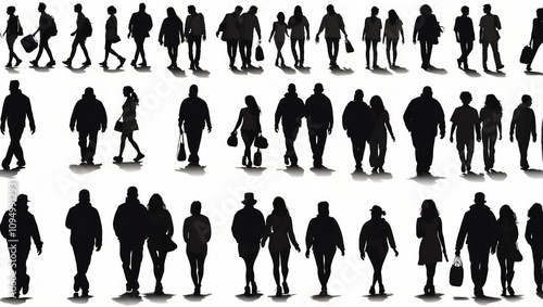 Big Set of People Walking Silhouettes