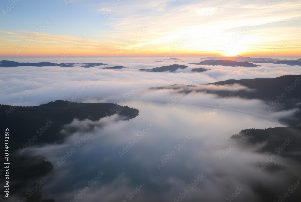 High Altitude Lake at Dawn A high altitude lake at dawn with mis High Altitude Lake at Dawn A high altitude lake at dawn with mis