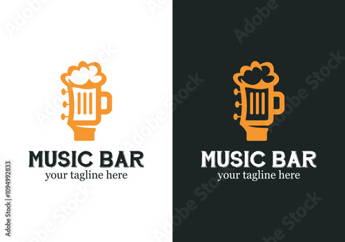 music bar logo design. drink logo template with guitar in design combination