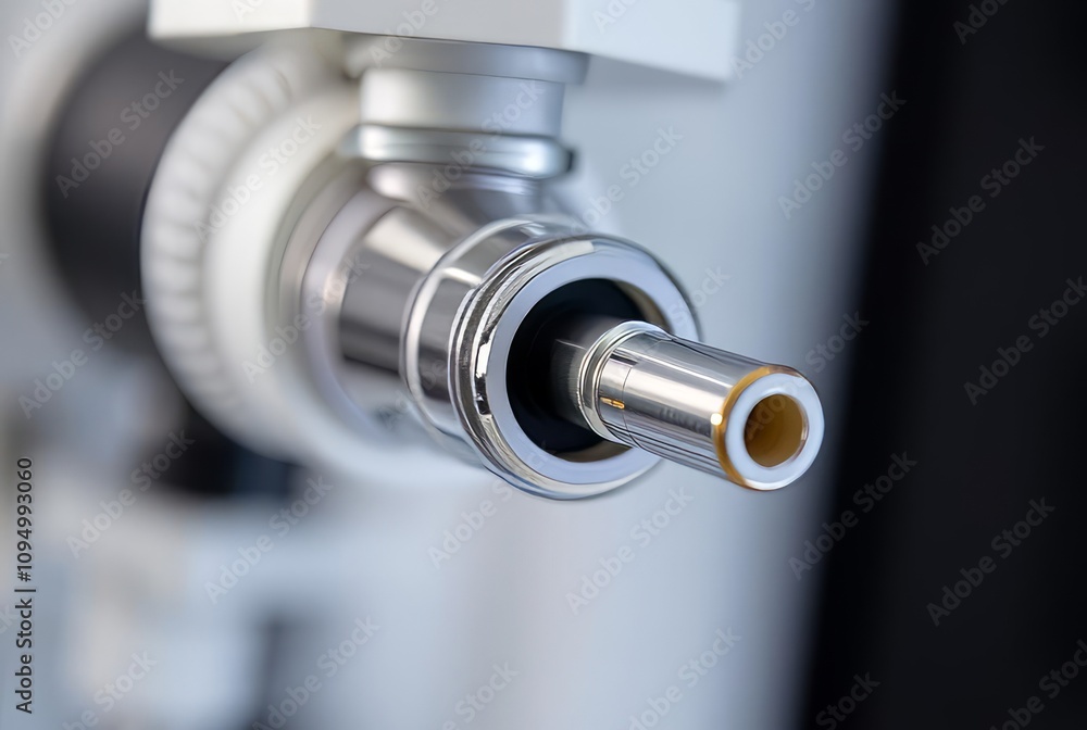 A close up of a gas chromatograph injector port ;
