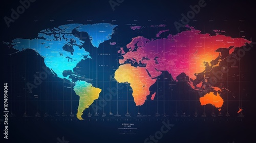 Fototapeta Naklejka Na Ścianę i Meble -  Colorful World Map Showing Countries And Time Zones