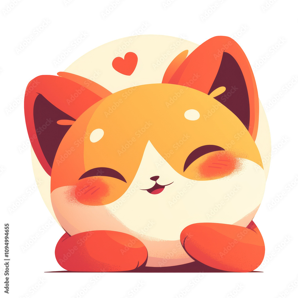 Fototapeta premium A cute, round cartoon fox with a happy expression and a heart above its head.