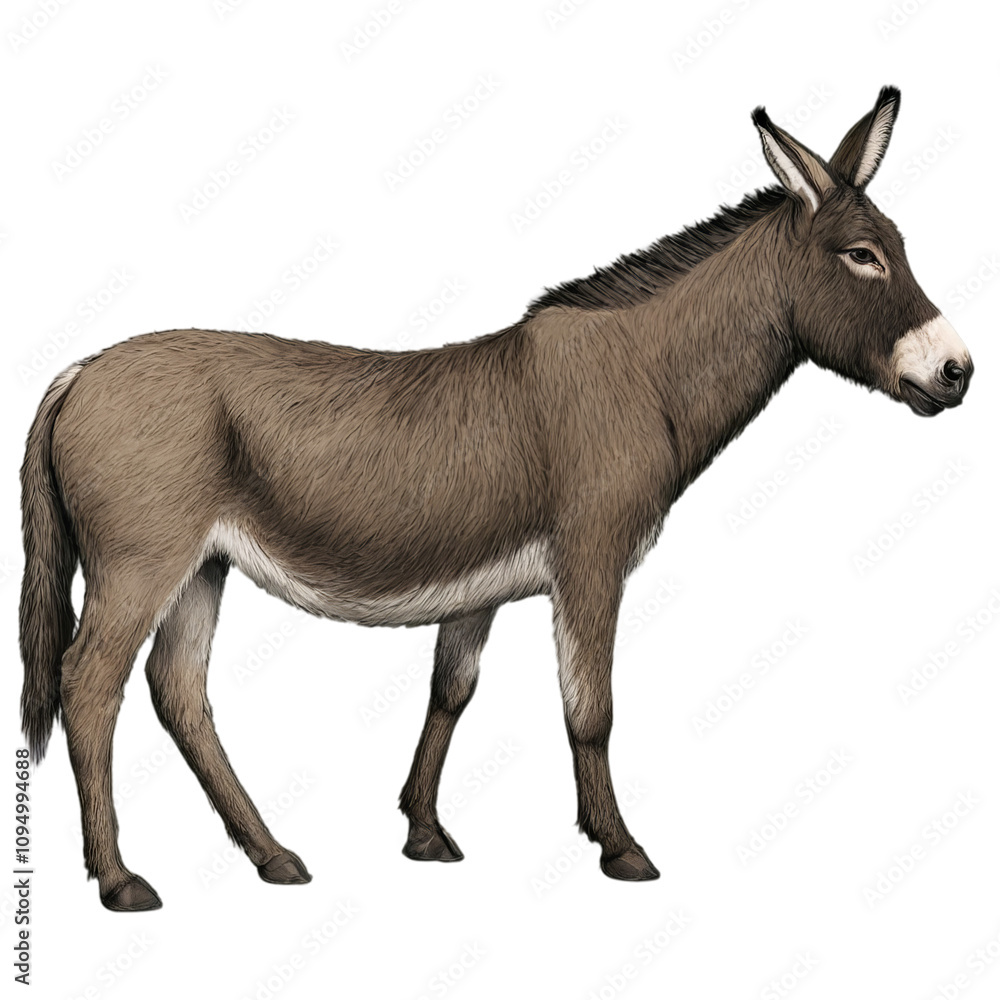 A profile view of a donkey, showcasing its gray coat and sturdy build against a black background. A profile view of a donkey, showcasing its gray coat and sturdy build against a black background.