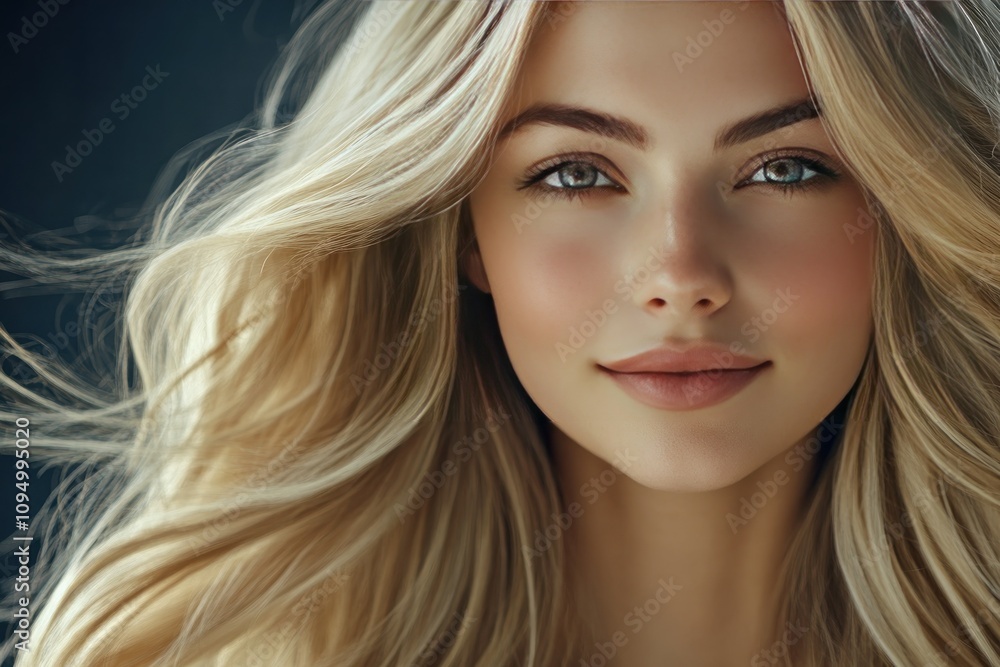 Beautiful portrait of a young woman with flowing hair Beautiful portrait of a young woman with flowing hair
