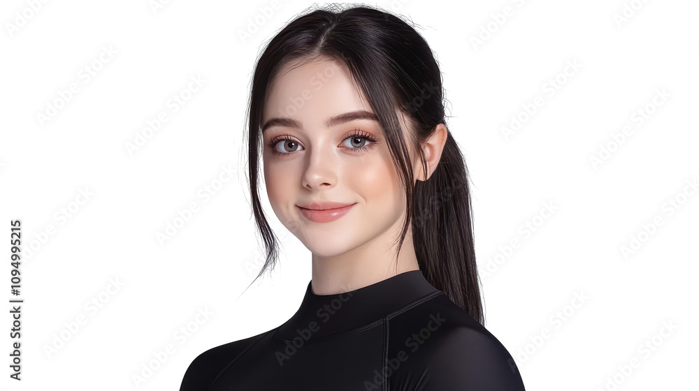 Stylish woman with flowing hair, portrait in simple black top Stylish woman with flowing hair, portrait in simple black top