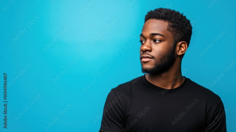 African American man in a blank black t-shirt displayed for logo and design mockup African American man in a blank black t-shirt displayed for logo and design mockup