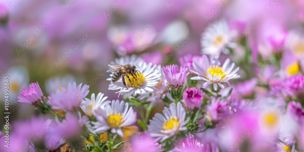 Bees collecting pollen from vibrant flowers. Bees collecting pollen from vibrant flowers.