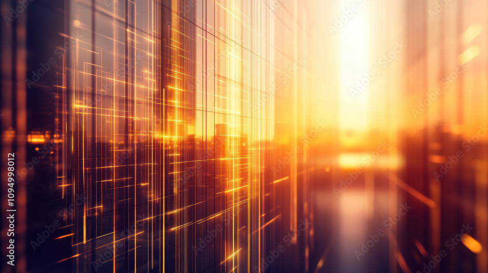 Abstract cityscape with glowing lines and warm sunset hues Abstract cityscape with glowing lines and warm sunset hues