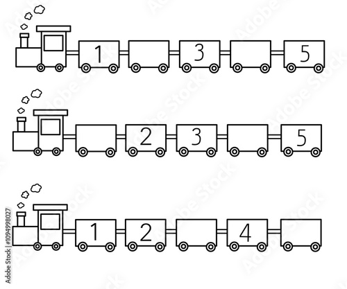 Train blank board, complete the missing numbers worksheet, missing numbers activity for kids 
