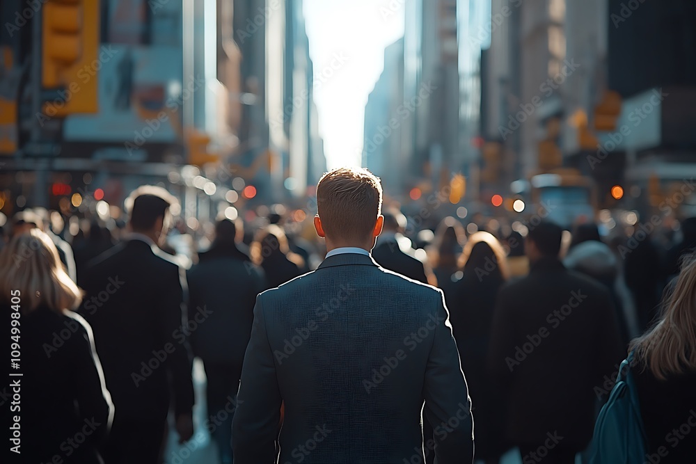 African American Man in Suit, Urban Crowd Scene African American Man in Suit, Urban Crowd Scene