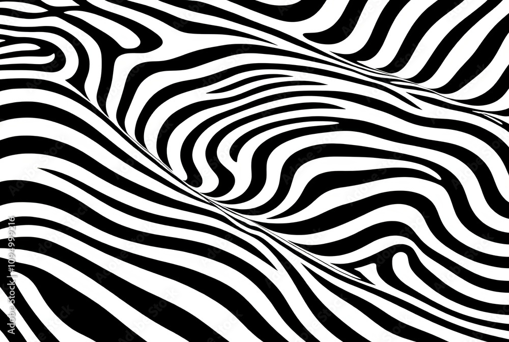 Op art rendering of black and white zebra stripes bending and wa Op art rendering of black and white zebra stripes bending and wa