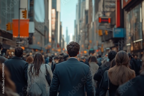 African American Man Walking Sunlit City Street Blurred Background