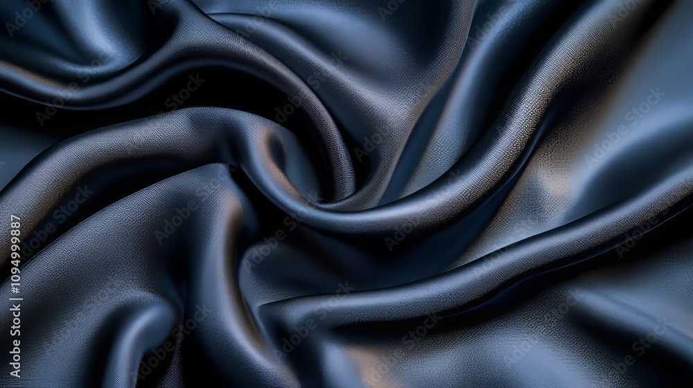 Fototapeta premium Dark Blue Satin Background, Luxurious Fabric Texture, Smooth Abstract Wavy Folds, Elegant Design.
