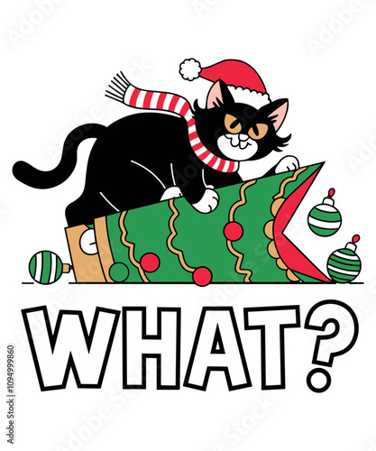 Funny Black Cat Pushing Christmas Tree Over Cat What Xmas 