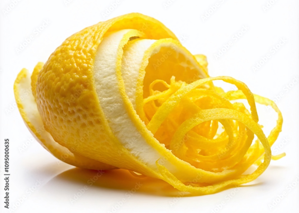 Fresh Zest Lemon Peel Isolated on White Background for Culinary Uses and Aromatic Applications in Food Styling and Beverage Decoration Fresh Zest Lemon Peel Isolated on White Background for Culinary Uses and Aromatic Applications in Food Styling and Beverage Decoration
