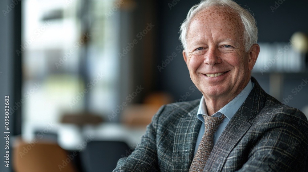 Senior businessman smiling at the camera in an office environment, representing success and leadership Senior businessman smiling at the camera in an office environment, representing success and leadership