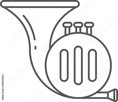 French horn line icon. Classic brass instrument