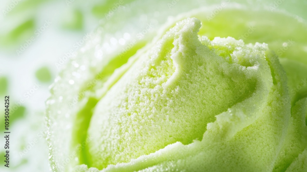 Smooth green tea ice cream has a light, creamy texture, shaped like a rose. The vibrant green color highlights its freshness and quality, inviting enjoyment. Smooth green tea ice cream has a light, creamy texture, shaped like a rose. The vibrant green color highlights its freshness and quality, inviting enjoyment.