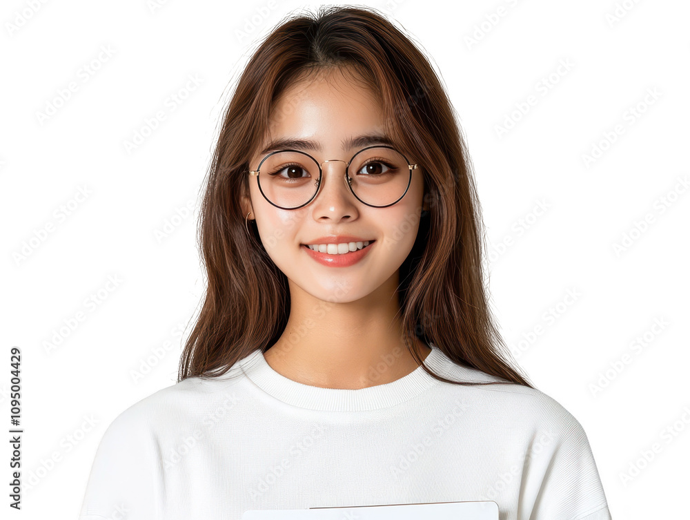 Woman holding blank white card, versatile template for your message