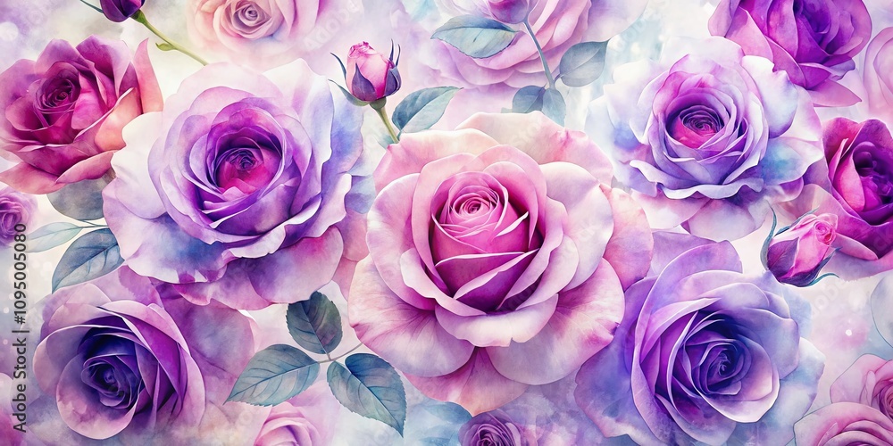 Gorgeous Double Exposure Photography of Purple and Pink Roses in a Watercolor Floral Pattern on a White Background for Elegant Home Decor and Stationery Designs Gorgeous Double Exposure Photography of Purple and Pink Roses in a Watercolor Floral Pattern on a White Background for Elegant Home Decor and Stationery Designs