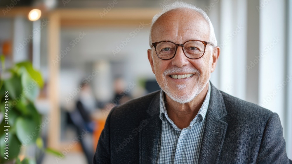 Senior businessman smiling at the camera in an office environment, representing success and leadership Senior businessman smiling at the camera in an office environment, representing success and leadership
