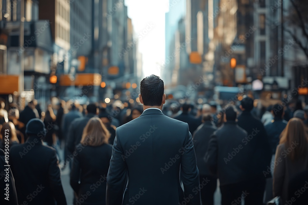 Anonymous Businessman Back View, Cityscape, Blurred Background Anonymous Businessman Back View, Cityscape, Blurred Background