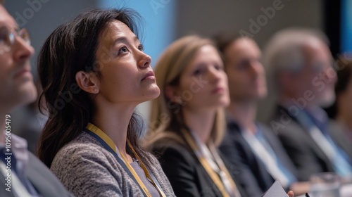 Audience at a conference listening to a speaker, showcasing professional gatherings and presentations