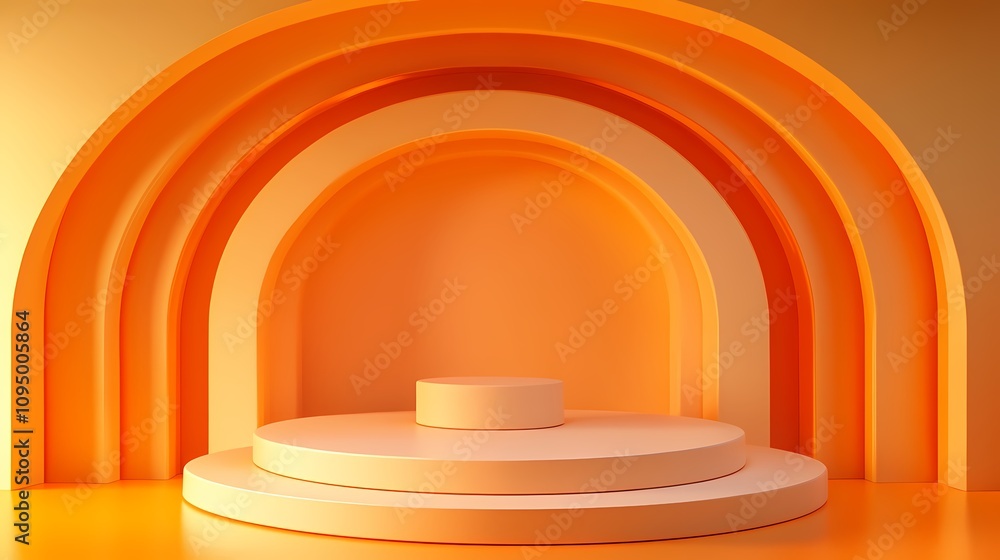 Obraz premium digital technology orange circular booth illustration poster background