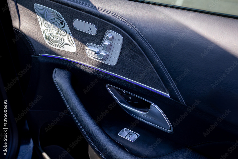 Car interior. Front door panel on modern luxury car Car interior. Front door panel on modern luxury car