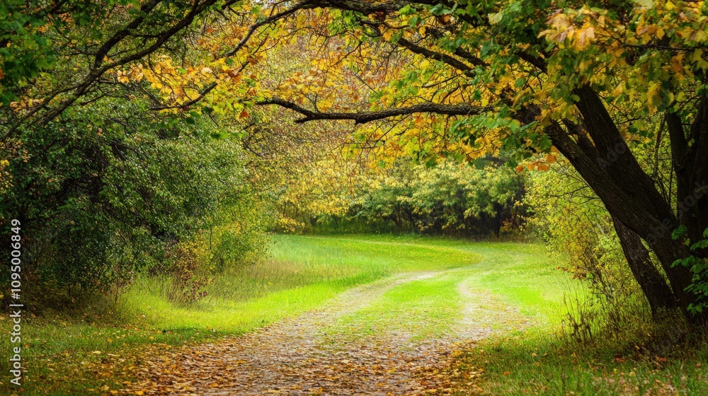 Fototapeta premium A path through a forest with trees on either side