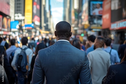 Anonymous Businessman in Dynamic City Crowd