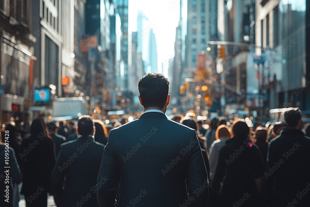 Obraz premium Anonymous Businessman in Gray Suit, Urban Street Scene