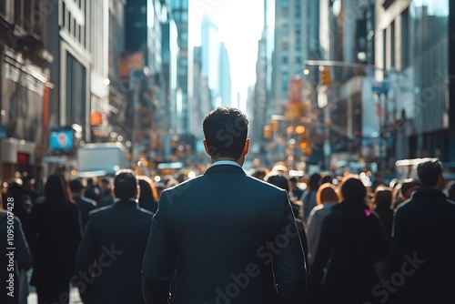 Anonymous Businessman in Gray Suit, Urban Street Scene