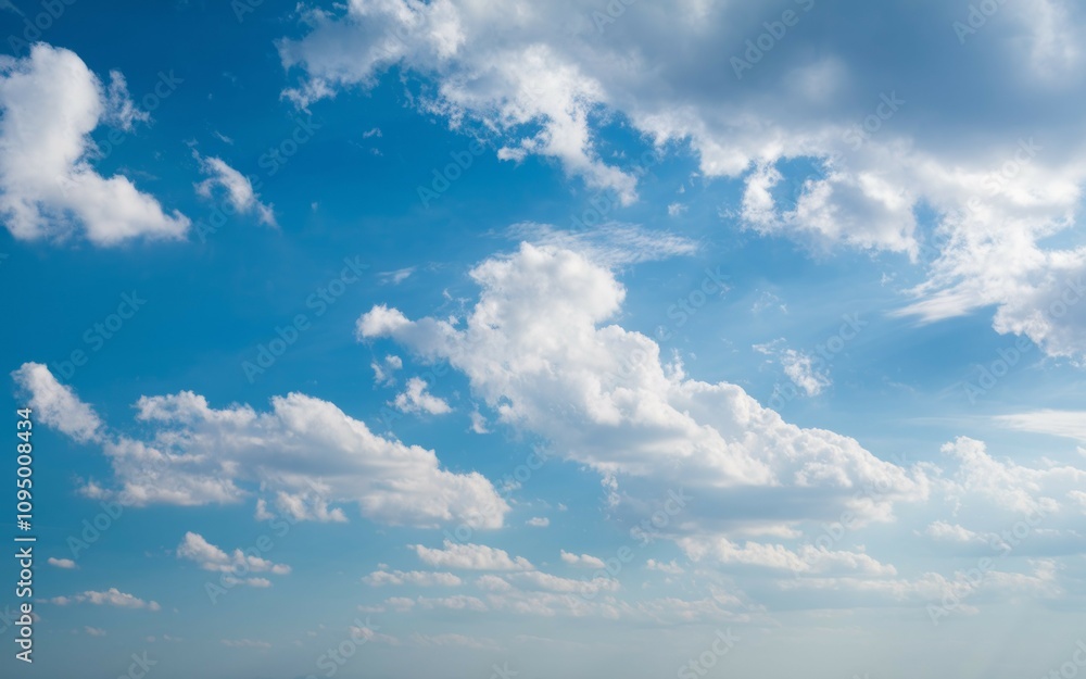Blue sky white cloudscape. Serene cloudscape evokes peace, freedom. A vast, bright sky perfect for tranquility themed designs. Blue sky white cloudscape. Serene cloudscape evokes peace, freedom. A vast, bright sky perfect for tranquility themed designs.