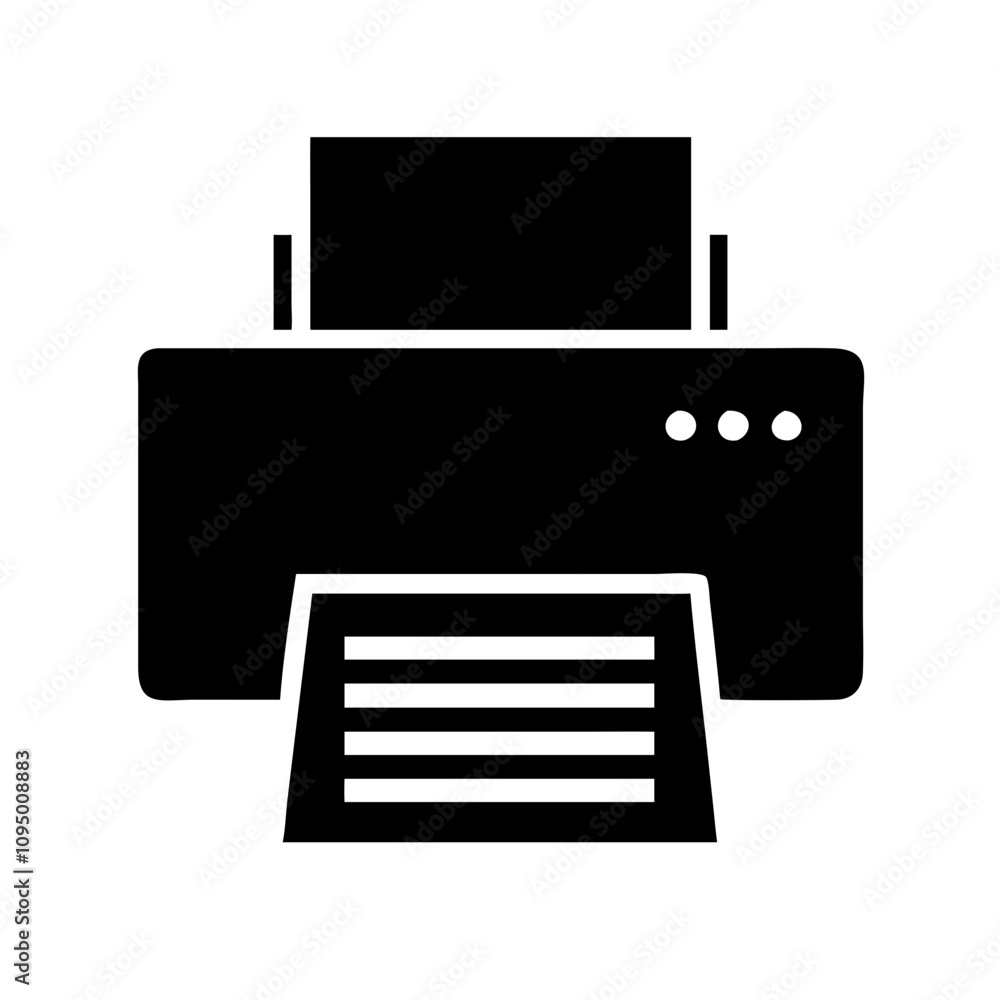 Minimalist black flat printer icon featuring a clean and modern design. The icon showcases a simplified silhouette of a printer, suitable for digital applications, websites, mobile a Minimalist black flat printer icon featuring a clean and modern design. The icon showcases a simplified silhouette of a printer, suitable for digital applications, websites, mobile a