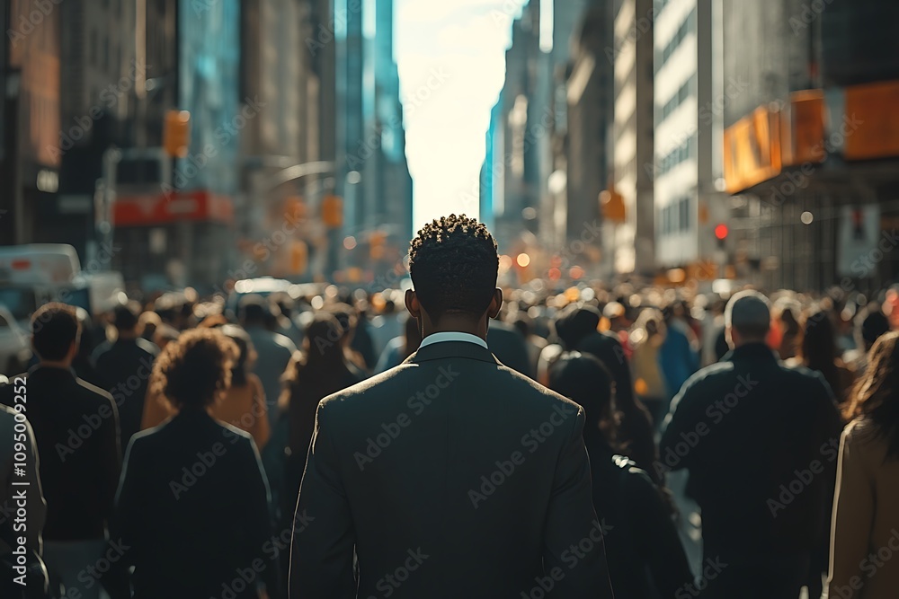Anonymous Businessman Walking NYC Busy Street Sunlight Anonymous Businessman Walking NYC Busy Street Sunlight