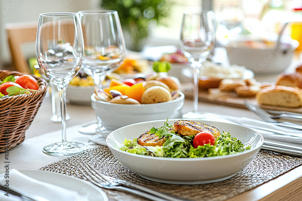 diverse dishes arranged on table setting diverse dishes arranged on table setting
