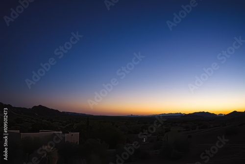 Twilight Over a Desert Oasis The sky transitioning from day to n