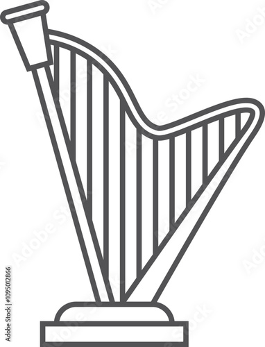 Harp line icon. Ancient classic music instrument