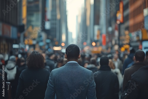 Anonymous Commuters Gray Suit Journey Big City Perspective