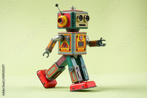 _ - A colorful tin robot that walks and makes mechanical sounds
