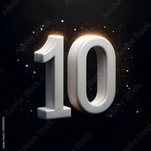 white 3d number 10 in glitter texture isolated on black background photo