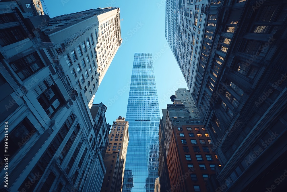 Fototapeta premium Anonymous Figures in Steel and Glass Skyscrapers