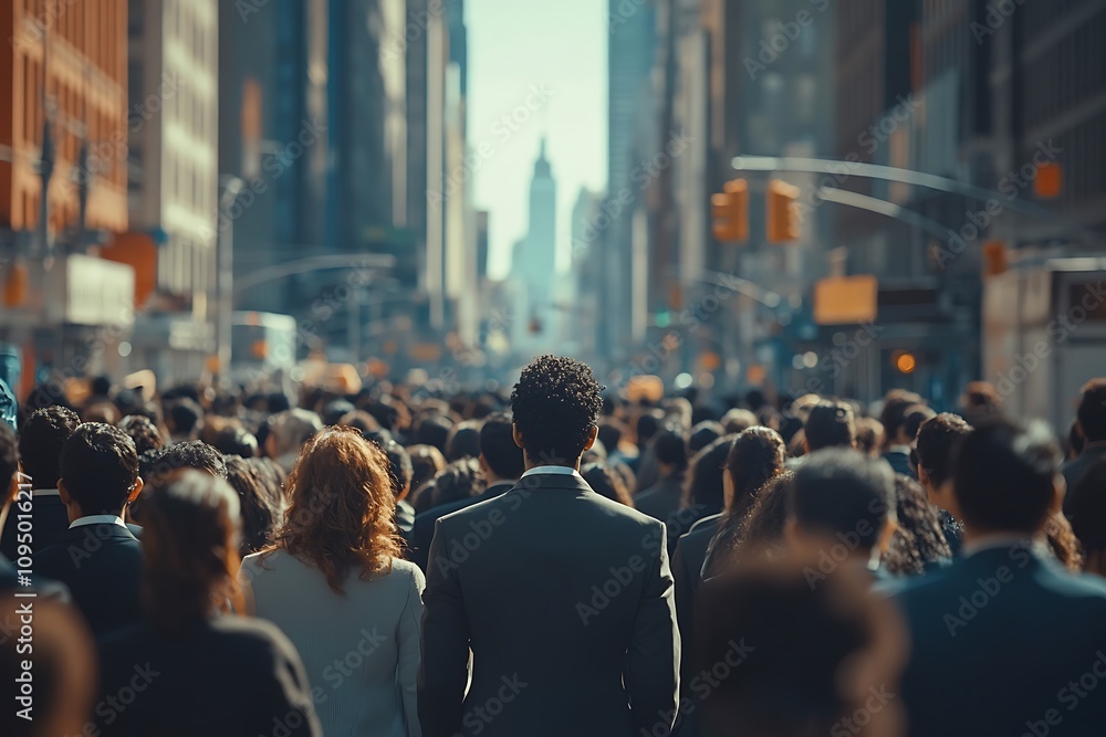 Anonymous Male Commuter in Dense City Crowd Anonymous Male Commuter in Dense City Crowd