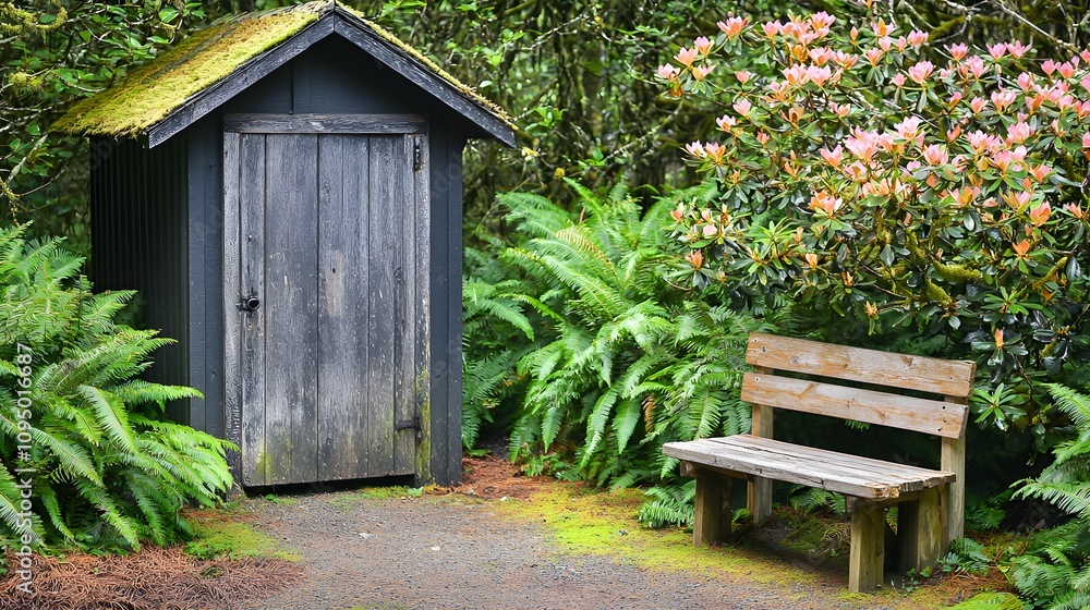 A wooden door with a small, wooden bench placed nearby, inviting visitors to rest. A wooden door with a small, wooden bench placed nearby, inviting visitors to rest.